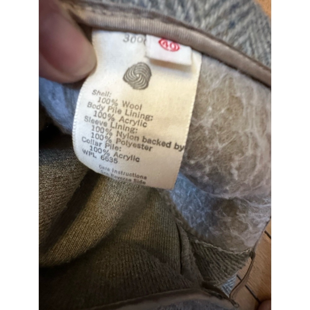 Woolrich VTG Herringbone Wool Coat Heavy Peacoat L Sz 40 Sherpa Lined Green Gray - Picture 5 of 10